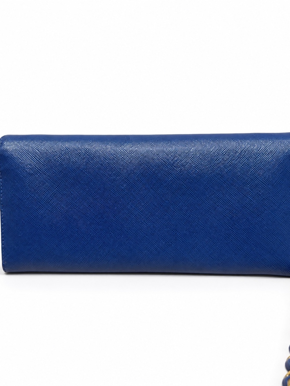 Prada Blue Saffiano Leather Chain Clutch with Gold Chain - Picture 2 of 7